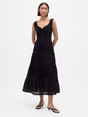 pleated denim maxi dress gap Gap Blue Floral Pleated Denim Midi Dress